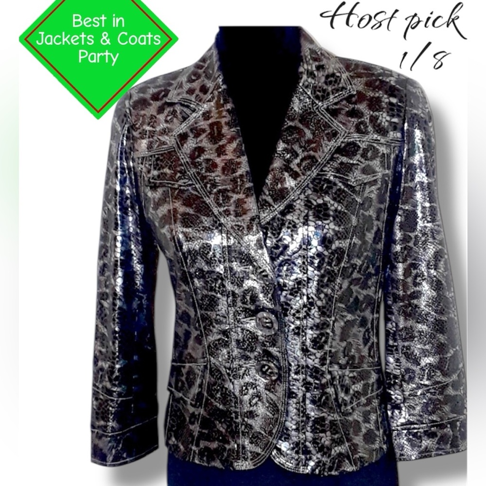 Year of the Snake 2025! Gorgeous Silver/black Animal Print Crop Jacket sz 2